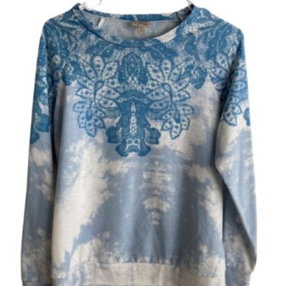 COMO Womans Vintage Long Sleeve Pullover Blue Multicolor top Size Small